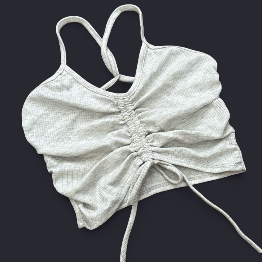 Light Gray Cross-Front Cinched Crop Top